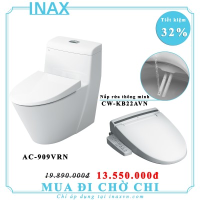 Bồn cầu liền 1 khối inax AC-909VRN + nắp rửa CW-KB22AVN