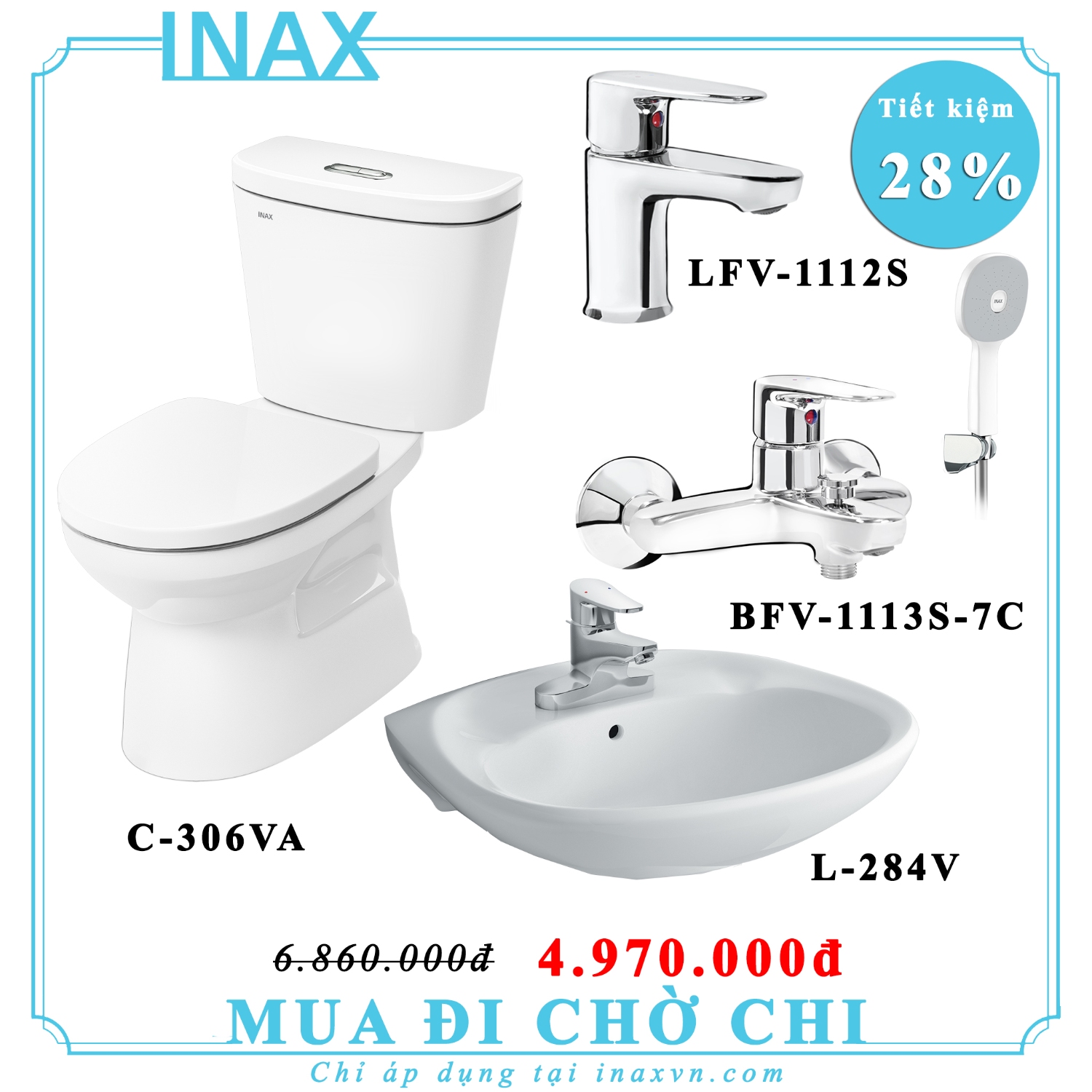 Combo bồn cầu inax C306VA + L284V + LFV1112S + 1113S-7C