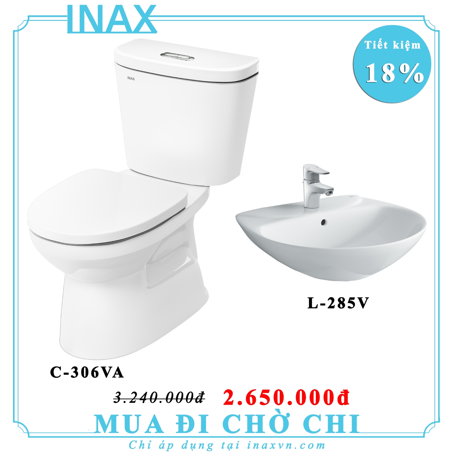 Combo bồn cầu inax C306VA + L285V
