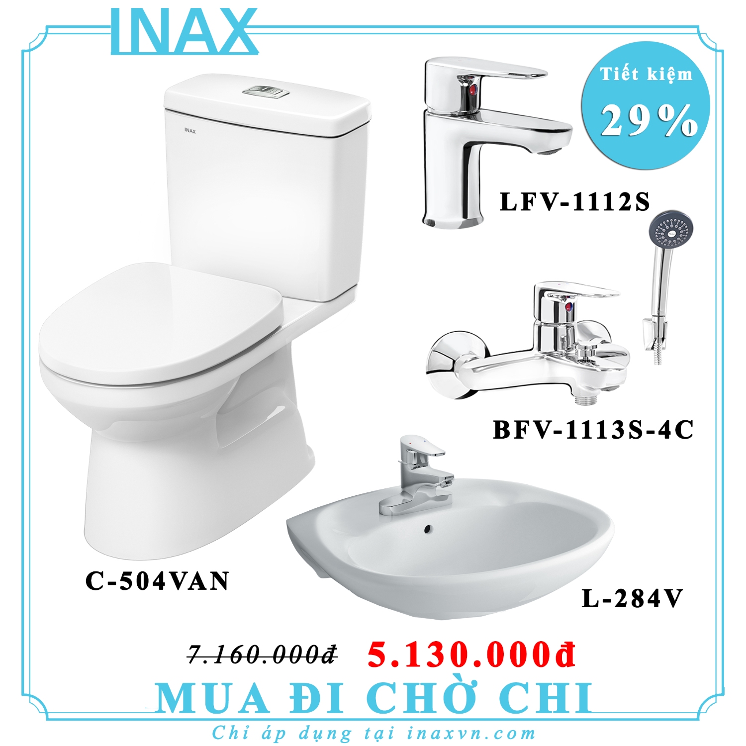 Combo bồn cầu inax C504VAN + L284V + LFV1112S + BFV1113S-4C