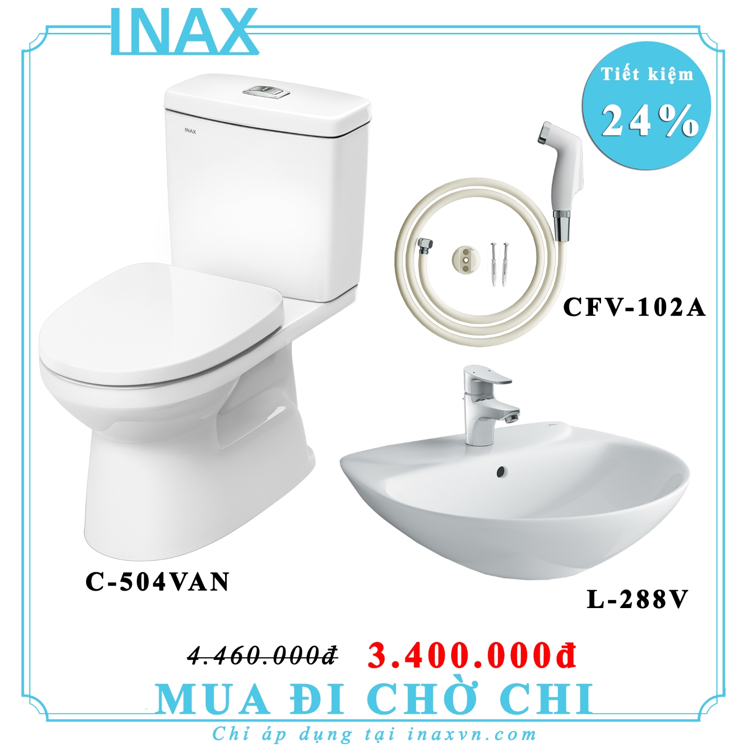 Combo bồn cầu inax C504VAN + L288V + CFV102A