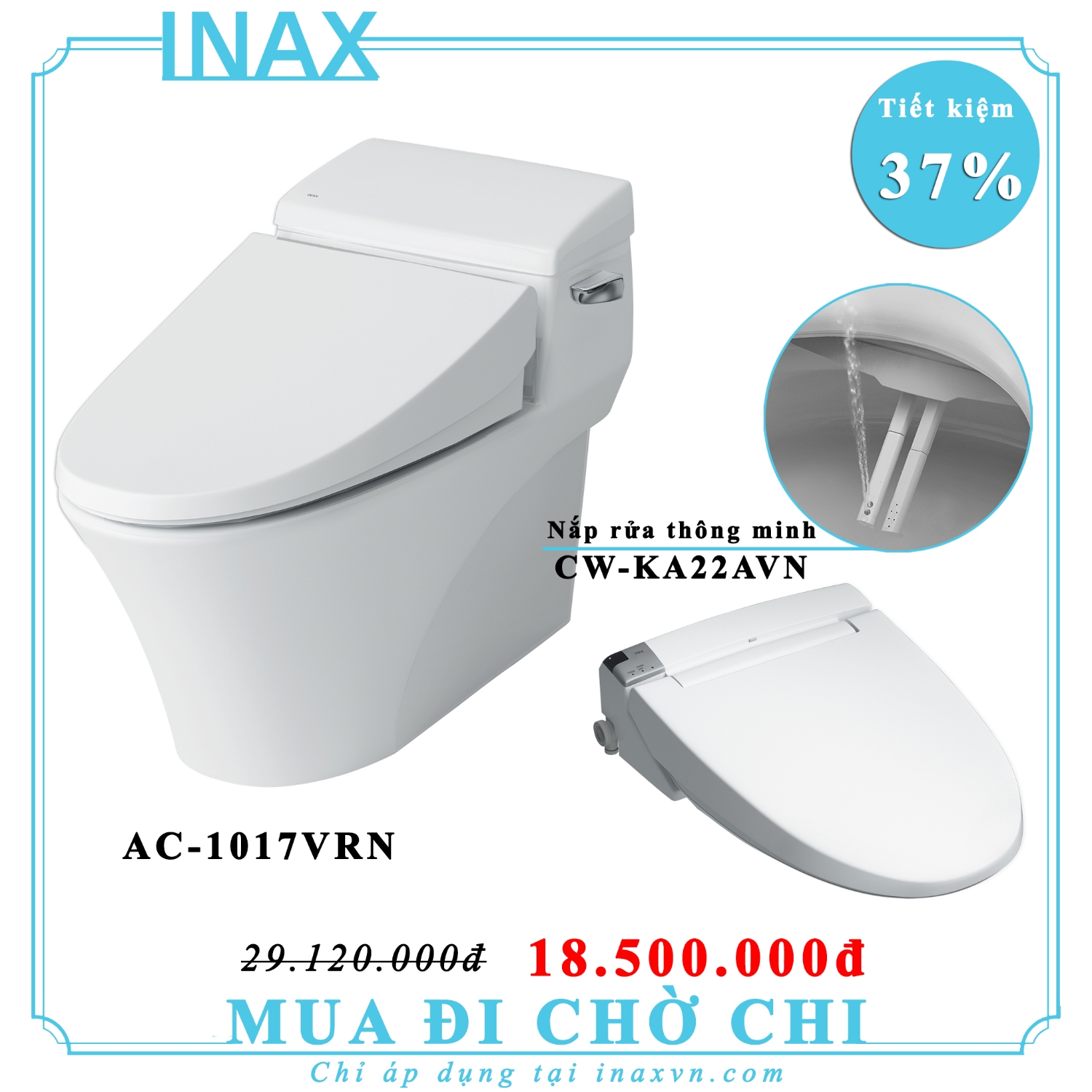 Bồn cầu liền 1 khối inax AC-1017VRN + nắp rửa CW-KA22AVN